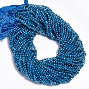 100% Natural London Blue Topaz Faceted Round Gemstone Beads, 13&quot; Strand, Micro Cut Topaz 3x3 mm Round Beads, Faceted Peridot Beads Strand