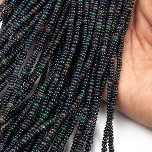 Natural Black Ethiopian Opal Beads, Gemstone Roundel Beads, Fire Opal Gemstone , AAA Top Quality  Healing Energy Beads, Gift  Mom 16&quot; Long
