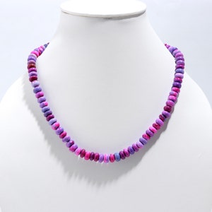 Pink With Purple Shaded Opal Beaded Necklace, 9 mm Gemstone Smooth Rondelle Shape Necklace, Candy Opal Necklace, Gift For Mom 16&quot; To 24&quot;