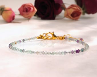 Rainbow Fluorite Crystal Bracelet | Natural Multicolor Gemstone Beads | Healing Energy Jewelry | Handmade Beaded Spiritual Bracelet Gift