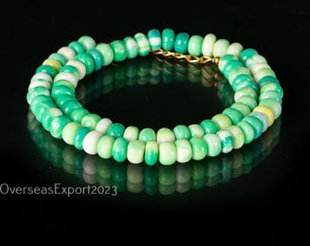 Natural Green Opal Necklace, Green Opal Smooth Roundel Beaded Necklace, 8mm-9mm Green opal Gemstone Necklace, Candy Women's Necklace