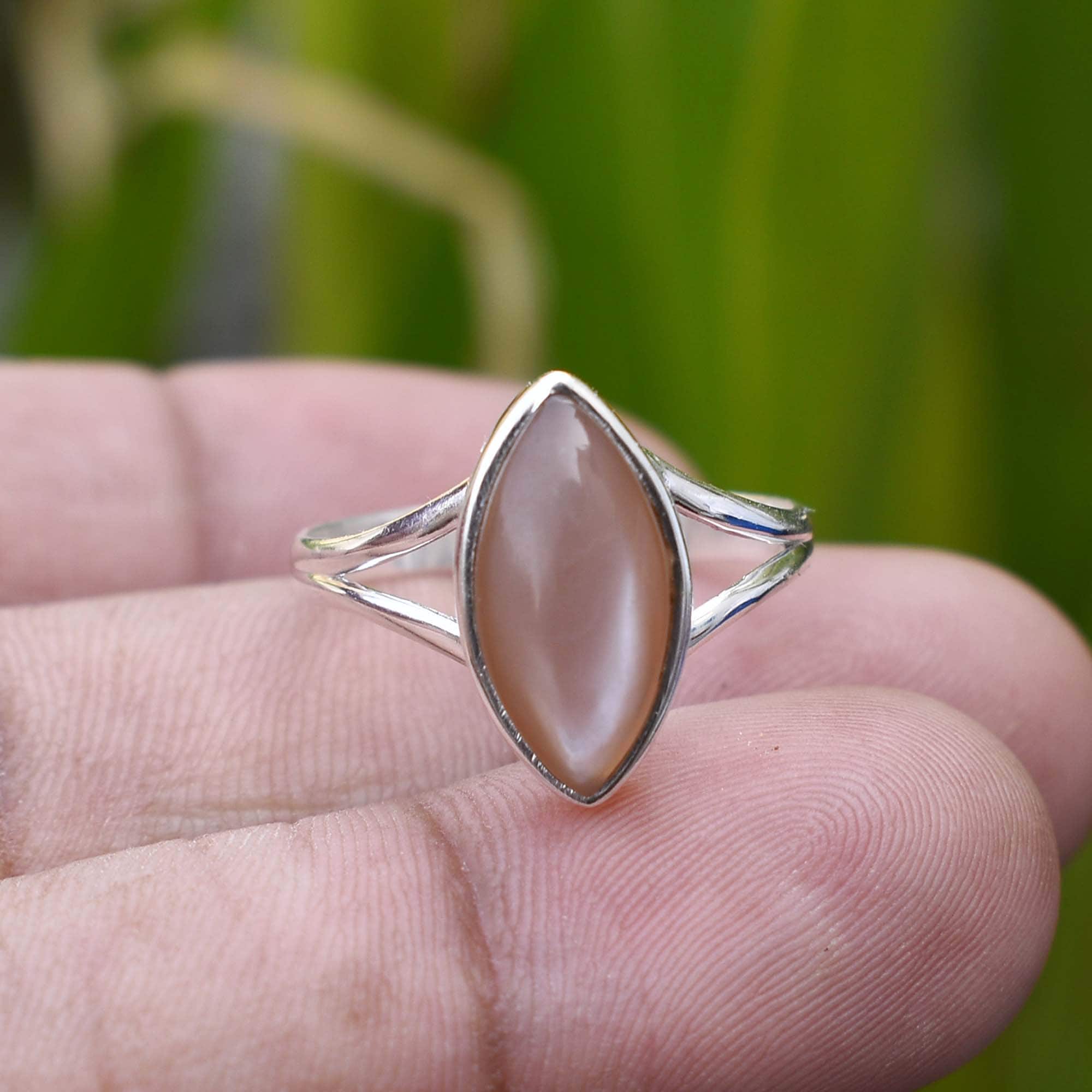 Peach Moonstone 925 Silver Rings14x7 mm RingSterling Silver Etsy