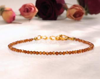 Natural Hessonite Garnet Beaded Bracelet with Gold Clasp | Healing Crystal Jewelry | Handmade Dainty Beads Stone Gemstone Bracelet Gift