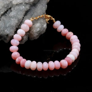 Pink Opal Beaded Bracelet, 8.5-9 mm, Gemstone Smooth Rondelle beads Bracelet, Shaded Pink Shaded Opal Beads Bracelet, 7&quot;- 9 &quot; inch