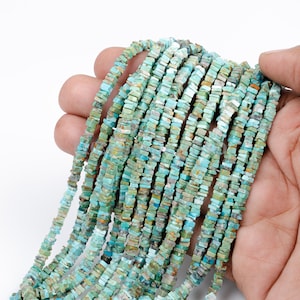 100% Natural Arizona Turquoise Beads, 4-6 mm Turquoise Heishi Square Shape Beads, Turquoise Smooth Beads, Turquoise Gemstone Jewelry Beads