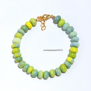 Lemon Green Opal Beaded Bracelet , 8-9 mm Opal Gemstone Smooth Rondelle Bracelet , Lemon Green Opal Bracelet , Bracelet For Gift - 7&quot; To 9&quot;