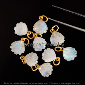 Rainbow Moonstone Shell Charm 11mm, Fan Shape Moonstone Pendant, Gold Plated Connector, Handmade Moonstone Charm, For Jewelry Supply