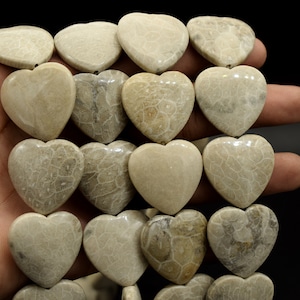 Center Drill 1 mm Hole Natural Fossil Coral Gemstone HEART SHAPE BEADS, Smooth Beads 25x23 mm Approx. Fossils Gemstone Craft Making