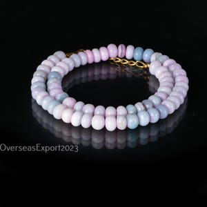 Genuine Lavender Opal Beaded 8-9 mm Necklace, Gemstone Smooth Rondelle beads Necklace, Lavender Opal Fine Beaded Jewelry, Anniversary Gift.