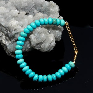 Turquoise Quartz Smooth Rondelle Bracelet, 8-9 mm Turquoise Gemstone Beads Bracelet, Wedding Wear Bracelet For Gift, Candy Woman Bracelet