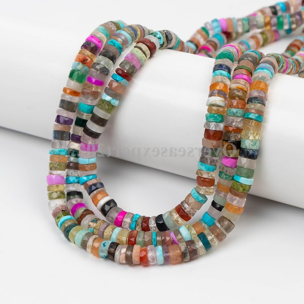 Multi Gemstone Heishi Beads: Faceted AAA Quality beaded jewelry, Size- 7=8mm Jewelry Making craft supplies