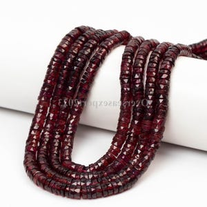 Cuentas de granate rojo, piedra preciosa facetada Heishi Tyre, 6-6,5 mm, tira de 16 pulgadas