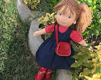 Handmade Natural Waldorf Doll,The Best Birthday Gift with Set of Clothes, Alternative Hair & Eye Color / Embroidered Name on Clothes