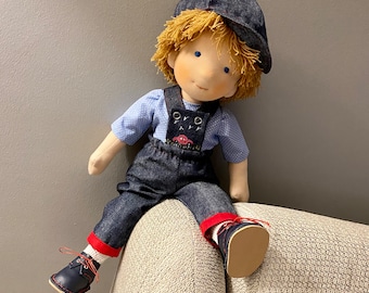 Handmade Waldorf Doll Boy - Natural Toy for Kids, The Best Birthday Gift with Free "Embroidered Name on Clothes" and "Express Shipment"...