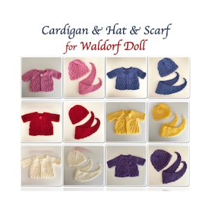 Handmade Waldorf Doll Cardigan, Hat and Scarf Sets for 16&quot; Dolls with Different Color Options