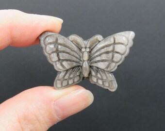 Silver Sheen Obsidian Carved Butterfly Large Gemstone Cabochon 11.54g 39.8mm, Flat Back