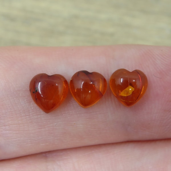 Seconds - 3 Natural Amber Heart Cabochons 0.21g 6mm