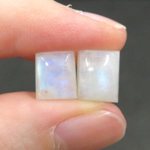 2 Rainbow Moonstone Rectangle Cabochons 2.17g - Loose Gemstone Lot, Flat Back