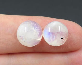 2 Rainbow Moonstone Cabochons 11mm Round 2.06g - Loose Gemstone Lot