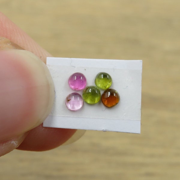 5 Tourmaline Cabochons Pink, Green, Orange Approx 2.5mm