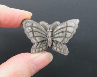 Silver Sheen Obsidian Carved Gemstone Butterfly Large Cabochon 10.5g 39.5mm, Flat Back
