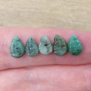 5 Unusual Small Hand Carved Natural Emerald Leaf Cabochons 1.13g