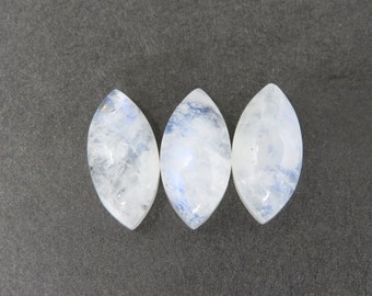 3 Rainbow Moonstone Navette Cabochons 2.48g 7mm x 14mm