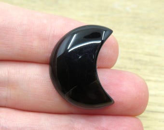 27mm Black Brown Onyx Carved Crescent Moon Cabochon 5.68g  - Loose Gemstone