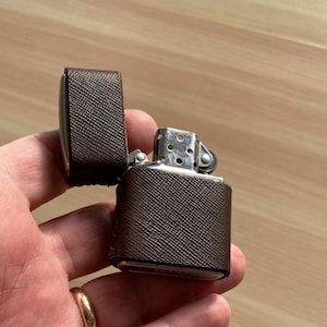 Brown Leather Pouch/zippo leather Italian saffiano/exclusive zippo cover/ zippo Case/Compatible With Zippo Lighter/Handmade/Hand-stitched