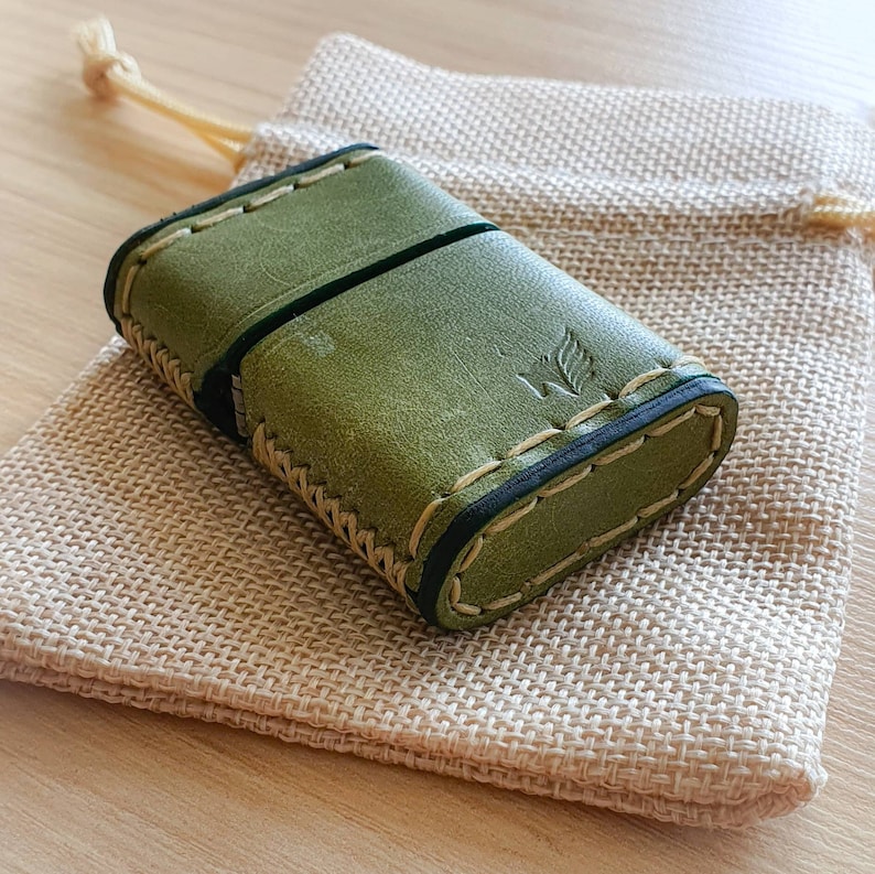 Green Leather Pouch/zippo With Zippo Lighter/handmade