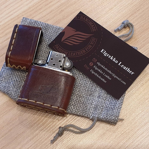 Braune Ledertasche/Zippo-Hülle/kompatibel mit Zippo-Feuerzeug/handgefertigt/handgenäht