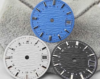 Customized Modification NH34 Dial Blue White NH35 Wave Face Suitable for DIY NH34 Diving Watch Mechanical Watch Accessories Diameter 28.5mm