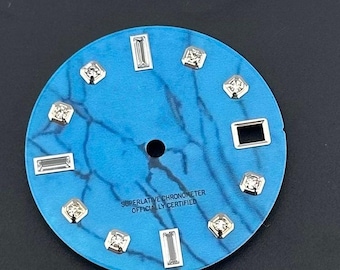 NH35 Watch Dial 28.5mm Turquoise-Patterned Blue Dial Modification Kit Compatible with NH35/NH36 Movement Dive Watch Accessories