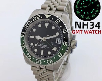 Custom Watch Logo 40mm NH34 GMT Watch For Men Mechanical Wristwatch Luminous Bezel Sapphire Glass Stainless Steel Bracelet Reloj Hombre