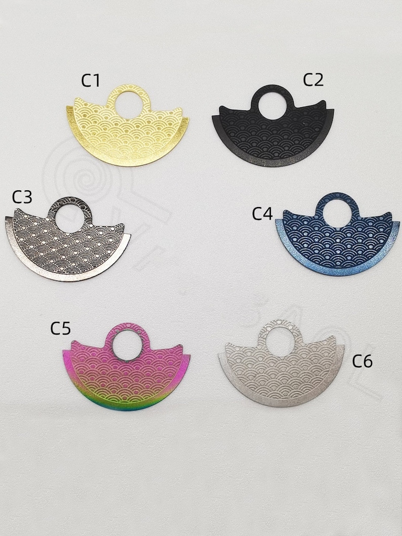 May include: Six different colored metal watch bezels with a wave pattern. The bezels are labeled C1, C2, C3, C4, C5, and C6.