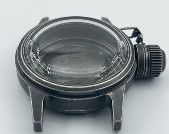 Cassa per orologio vintage da 36 mm in acciaio nero per orologio subacqueo Frogman, cassa modificata, cinturino, movimento NH35/36/4R/6R, quadrante da 28,5 mm.