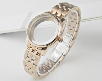 Custom Logo 33mm Women’s Cocktail Watch Case for NH35 NH36, Gold Tone Scalloped Bezel, 27mm Dial Fit, 3ATM DIY Mechanical Watch Parts