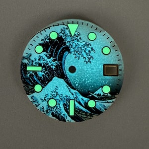 Full luminous watch dial wave face gold studs green luminous for NH35/36/4R6R7S Automatic movement modification watch accessories 28.5mm