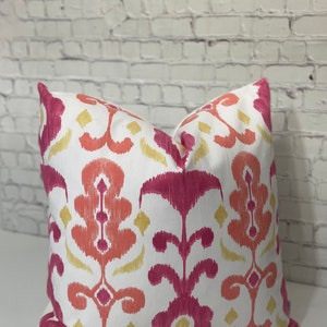 Ikat Pink and Orange Luce Capri Cotton Fabric Handmade Pillow Cover/Toss Accent Throw High End Pillow | Designer Fabric Pkaufman-Custom Made