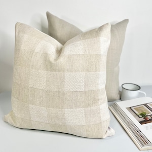 Beige and White Buffalo Check Pillow Cover- Country French/Farmhouse Style Decorative Cushion Toss Accent Throw Pillow