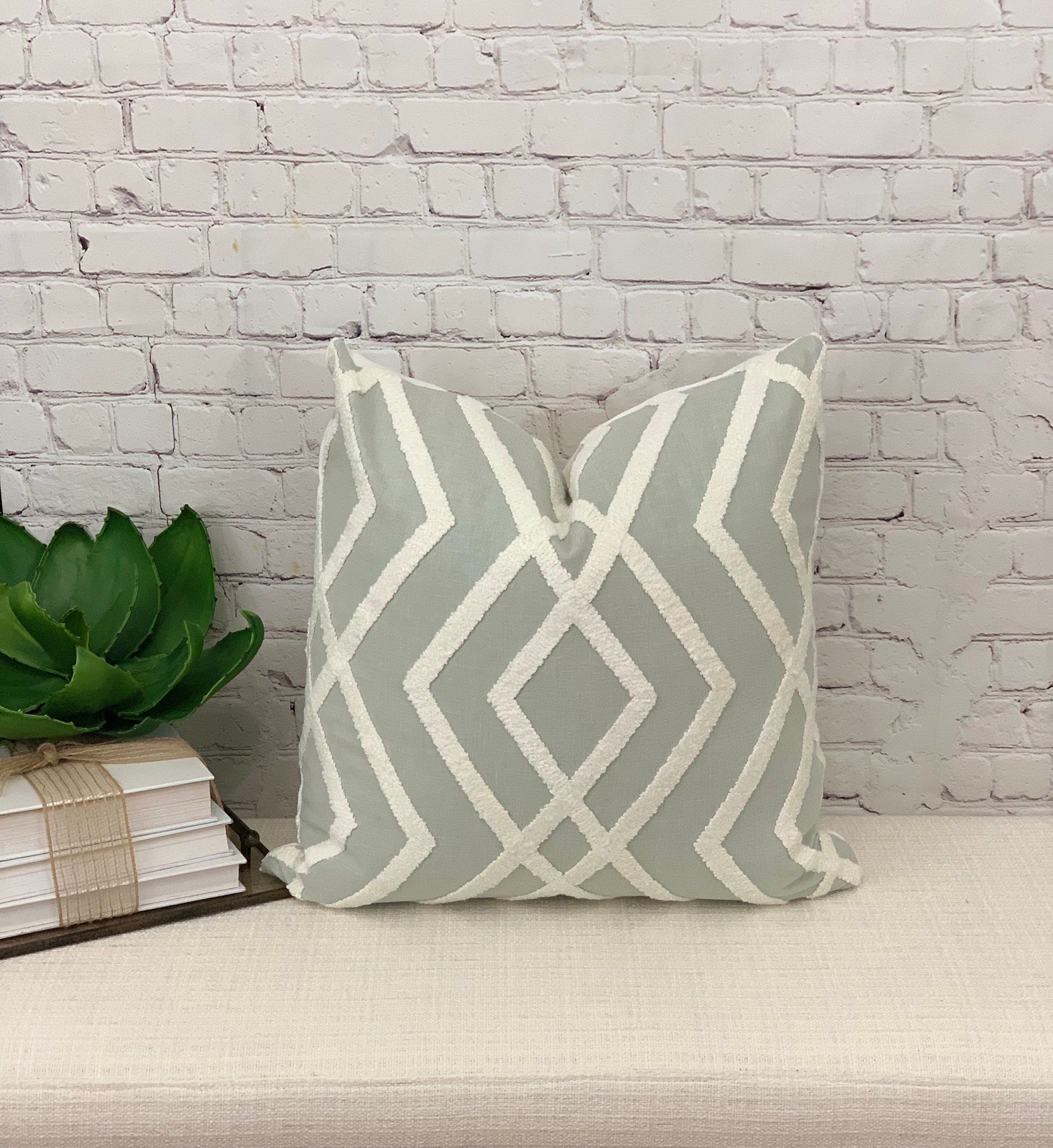 White and Sage Geometric Textured Pillow Cover/toss Accent Etsy