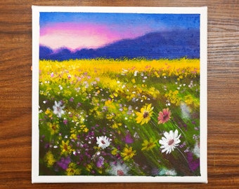 Peinture acrylique Champ de fleurs du soir 1172