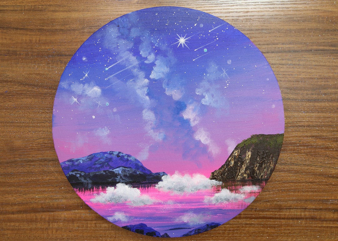 Acrylic Painting on Round Canvas Step by Step 768clouds Etsy