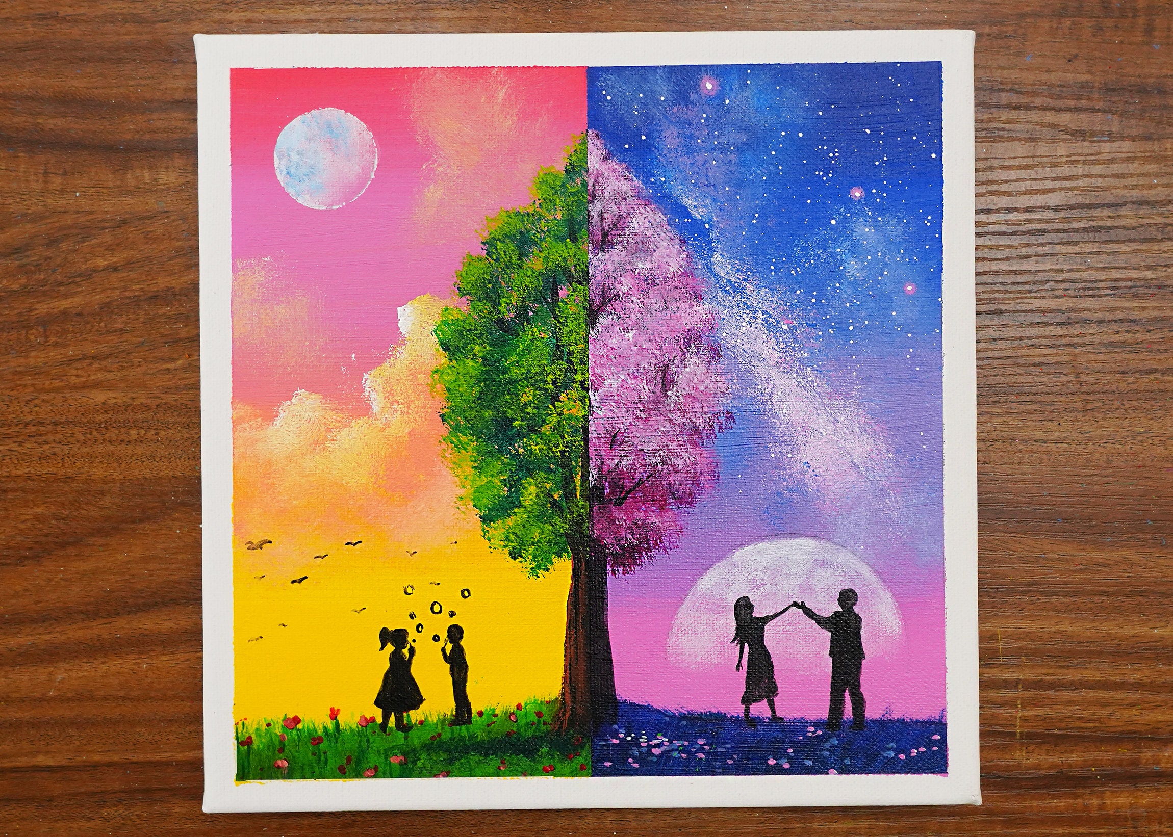 Half & Half Couple's Life Acrylic Painting 1148 Etsy