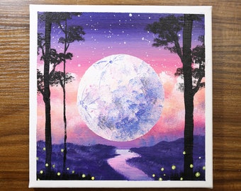 Easy & simple Moonlight Night painting for beginners with Poster Colour