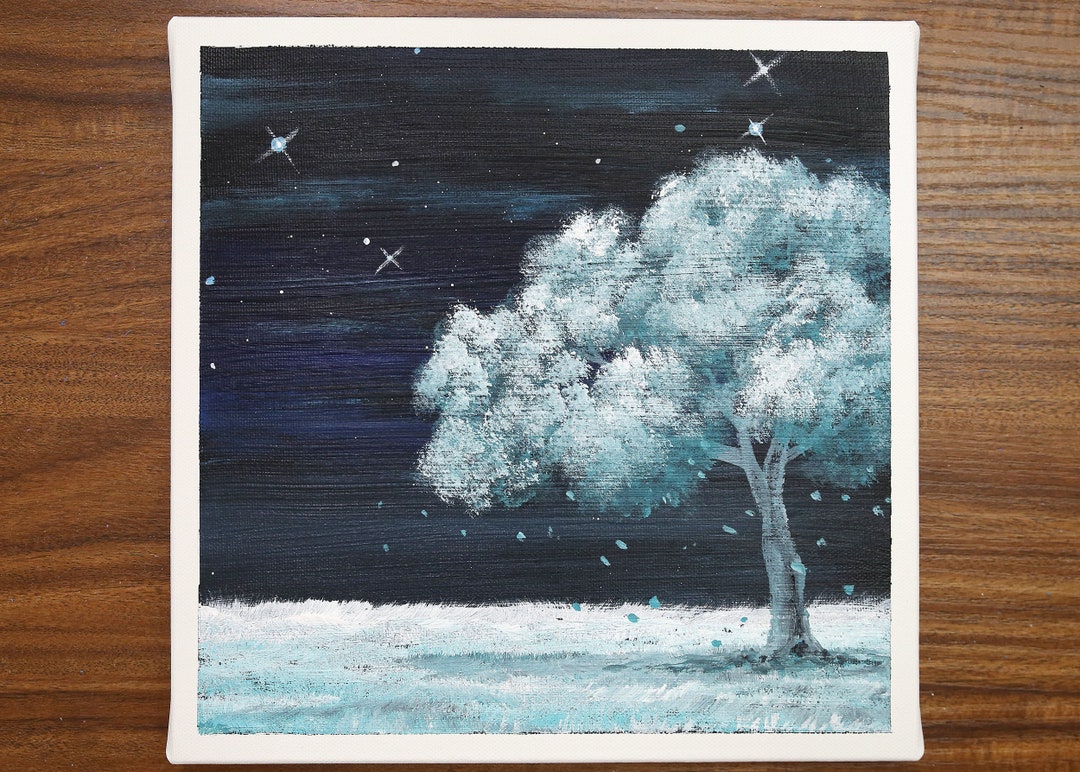 Black Canvas Acrylic Painting, night landscape painting