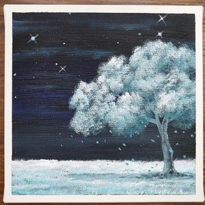 Acrylic Painting Black Background & White Tree 869 - Etsy