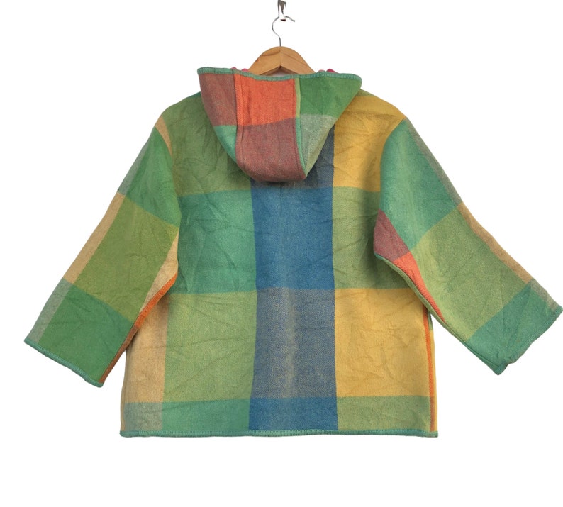 Vintage 1990s united colors of Benetton colour block wool hooded jacket button up size m made in italy navajo jacket image 2