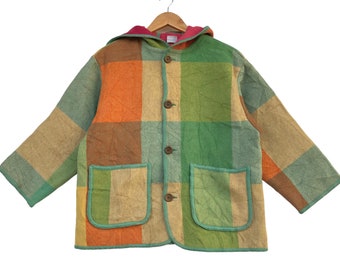 Vintage 1990s united colors of Benetton colour block wool hooded jacket button up size m made in italy navajo jacket