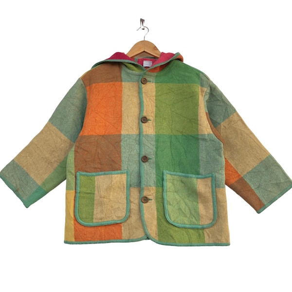 Vintage 1990s united colors of Benetton colour block wool hooded jacket button up size m made in italy navajo jacket